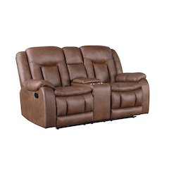 Morello Fabric Console Loveseat w/ Dual Recliners, Brown