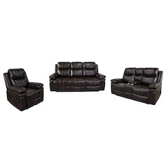 Kellen 3-Piece Faux Leather Manual Living Room Set, Brown