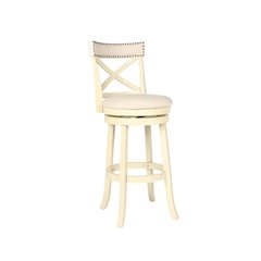 29-Inch Wood Bar Stool 360 Swivel Fabric Ant White