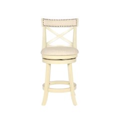 24-Inch Wood Counter Stool 360 Swivel Fabric Seat Ant White