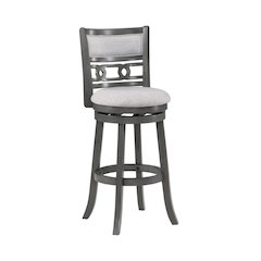 29" Solid Wood Swivel Bar Stool, Gray Fabric Seat, Sleek Design