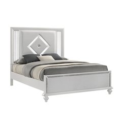 Stardust Solid Wood Queen Upholstered Bed, White