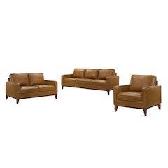 Caspar 3-Piece Leather Living Room Set, Caramel