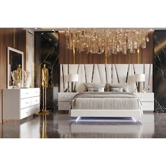 Europa 7-Piece Wood King Bedroom Set (B/Dr/Mr/2Ns with Panels), White