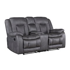 Morello Fabric Console Loveseat w/ Dual Recliners, Gray
