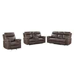 Quade 3-Piece Fabric Power Living Room Set, Mocha
