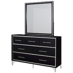 Ava 2-Piece Wood Dresser and Mirror Set in Ebony Black