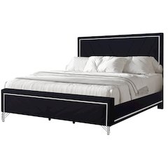 Ava Wood/Polyester King Panel Bed in Ebony Black