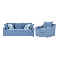 Sylvie Blue Polyester Couch and Accent Swivel Chair Set