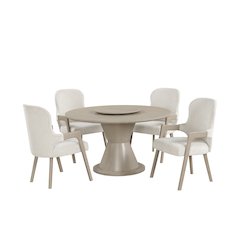 Gwendolyn 5-Pc Wood Round Dining Set w Arm Chairs in Taupe