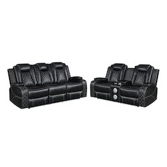Orion II 2-Pc Faux Leather Manual Living Room Set, Black
