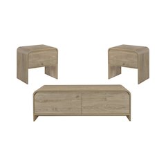 Mara 3-Piece 47 in. Natural Rectangular Wood Coffee Table with 2 End Tables