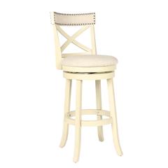 Furniture York 29" Wood Bar Stool with Fabric Seat in Ant White