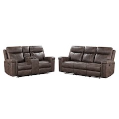 Quade 2-Piece Fabric Upholstered Manual Sofa And Loveseat Set, Mocha Brown