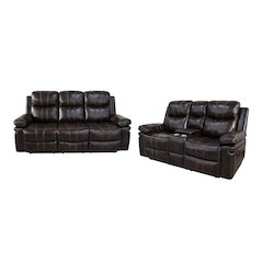 Kellen 2-Piece Faux Leather Power Living Room Set, Brown