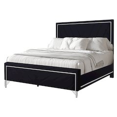Ava Wood/Polyester Queen Panel Bed in Ebony Black