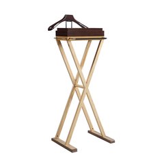 Laguna Valet, medium walnut color for tray and hanger, natural color for body, chrome hardware