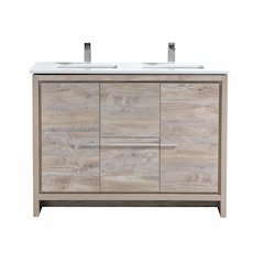 48″ Double Sink Nature Wood  Modern Bathroom Vanity with White Quartz