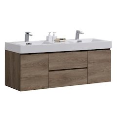 Bliss 60" Double  Sink Butternut Wall Mount Modern Bathroom Vanity