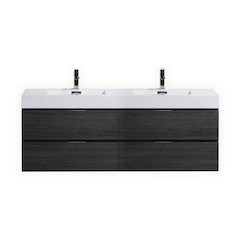 Bliss 72" Double  Sink Black Wall Mount Modern Bathroom Vanity