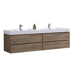 Bliss 72" Double  Sink Butternut Wall Mount Modern Bathroom Vanity