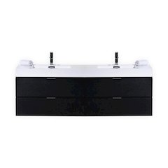 Bliss 80" Double  Sink Black Wall Mount Modern Bathroom Vanity