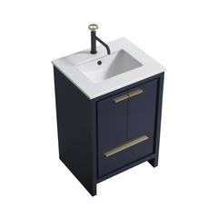 KubeBath Dolce 24″ Blue  Modern Bathroom Vanity with White Quartz Counter-Top