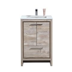 24″ Nature Wood Modern Bathroom Vanity with White Quartz Counter-Top
