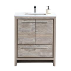 30″ Nature  Wood Modern Bathroom Vanity with White Quartz Counter-Top