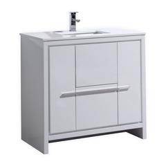 36″ High Gloss White Modern Bathroom Vanity with White Quartz Counter-Top