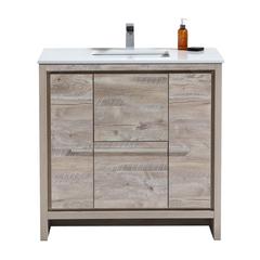 36″ Nature Wood  Modern Bathroom Vanity with White Quartz Counter-Top