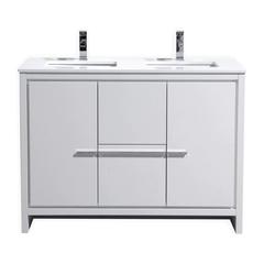 48″ Double Sink High Gloss White Modern Bathroom Vanity with White Quartz