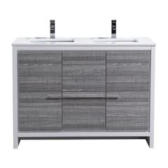 48″ Double Sink Ash Gray Modern Bathroom Vanity with White Quartz Counter-Top