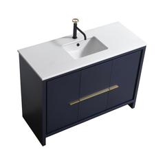KubeBath Dolce 48″ Blue  Modern Bathroom Vanity with White Quartz Counter-Top