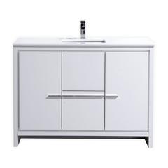 48″ High Gloss White Modern Bathroom Vanity with White Quartz Counter-Top
