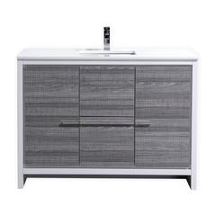 48″ Ash Gray Modern Bathroom Vanity with White Quartz Counter-Top