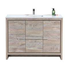 48″ Nature Wood Modern Bathroom Vanity with White Quartz Counter-Top