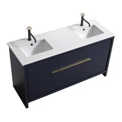 60″ Double Sink Blue  Modern Bathroom Vanity with White Quartz Counter-Top