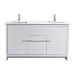60″ Double Sink High Gloss White Modern Bathroom Vanity with White Quartz