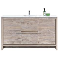 60″ Nature Wood Modern Bathroom Vanity with White Quartz Counter-Top