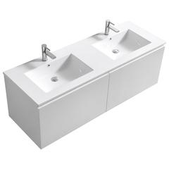 Balli 60'' Double Sink Wall Mount Modern Bathroom Vanity in Gloss White Finish