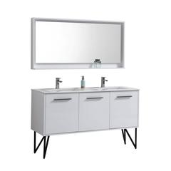 Bosco 60" Double Sink Modern Bathroom Vanity w/ Quartz Countertop