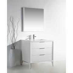 Divani 36'' Gloss WhiteVanity W/ Quartz Counter Top (Back Splash Free)