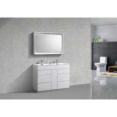 Milano 48" Double Sink High Glossy White  Modern Bathroom Vanity