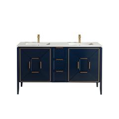 Vetro 60'' Gloss Blue Vanity W/ Quartz Counter Top (Back Splash Free)