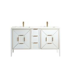 Vetro 60'' Gloss White Vanity W/ Quartz Counter Top (Back Splash Free)