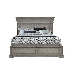 Madison Ridge King Panel Bed with Blanket Chest Footboard in Heritage Taupe