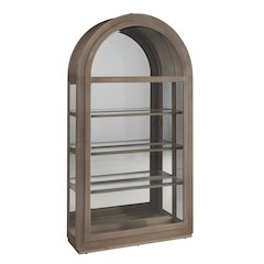 Arch Sliding Door Curio Cabinet, Medium Wood Finish
