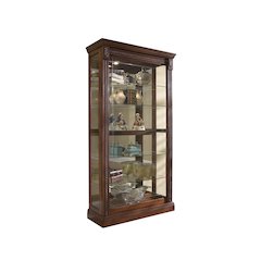Lighted Sliding Door 5 Shelf Curio Cabinet in Cherry Brown