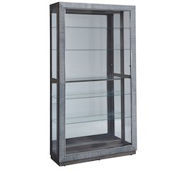 Modern Sliding Door Curio Cabinet, Medium Wood Finish